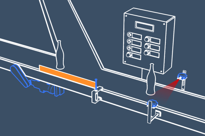 animated bottling line on conveyor