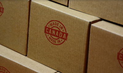 Made in Canada stamp printed on cardboard box