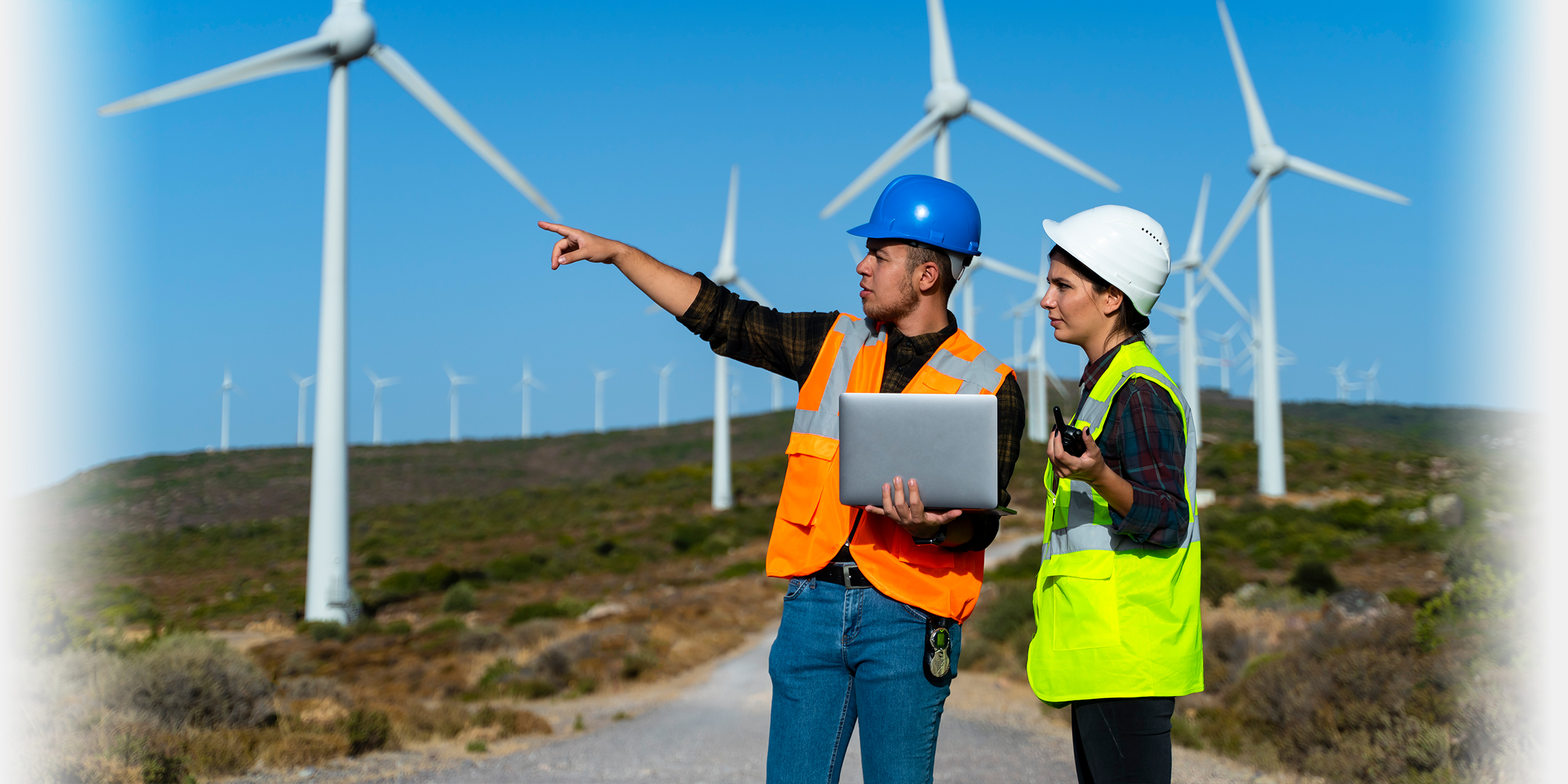 Technicians at wind farm