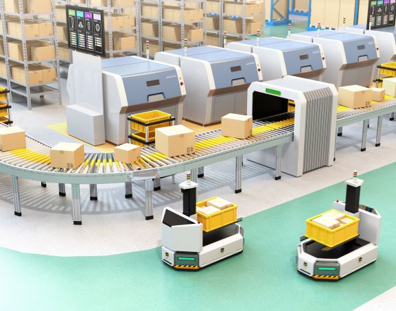 smart factory with self driving cars