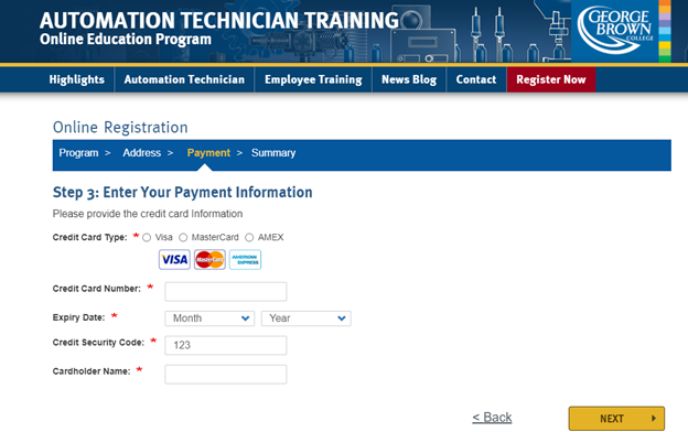 online register payment info