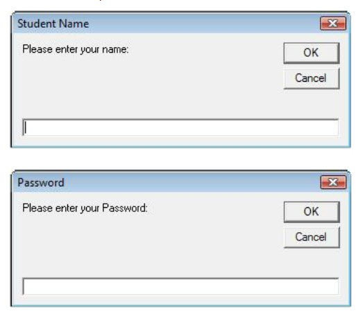 Student name and number dialog box
