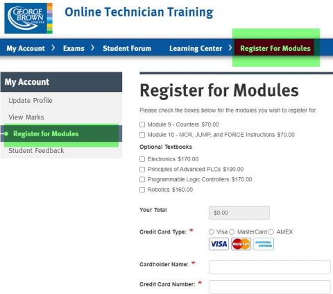 register for modules in Resource Center
