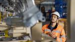 Technician checking the welding on the production line