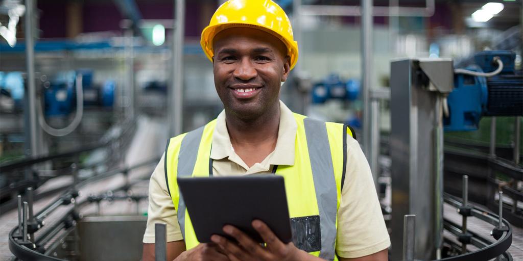 Technician holding tablet