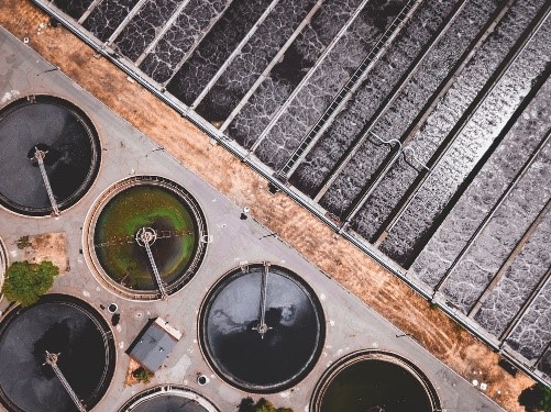 Aerial view of a water treatment plant